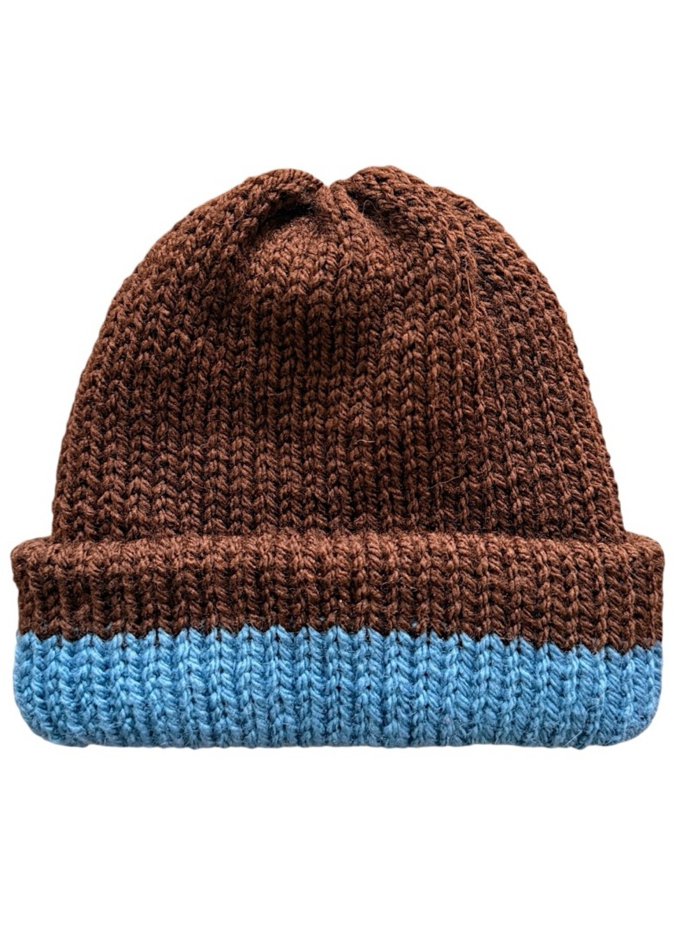 Baby Two-Tone Brown and Light Blue Knit Beanie Hat
